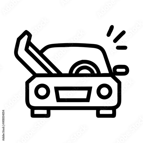 Car Hood Open Icon Representing Engine Check and Vehicle Inspection