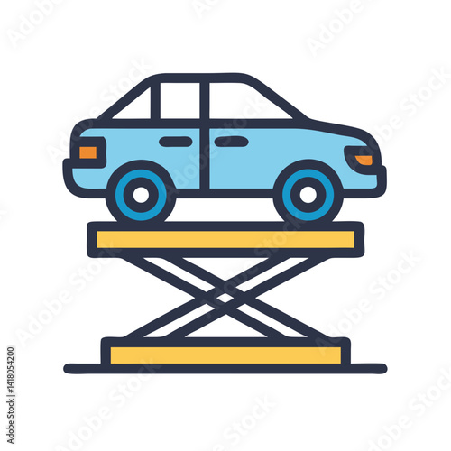 Car on Lift Platform Icon Representing Vehicle Maintenance and Service
