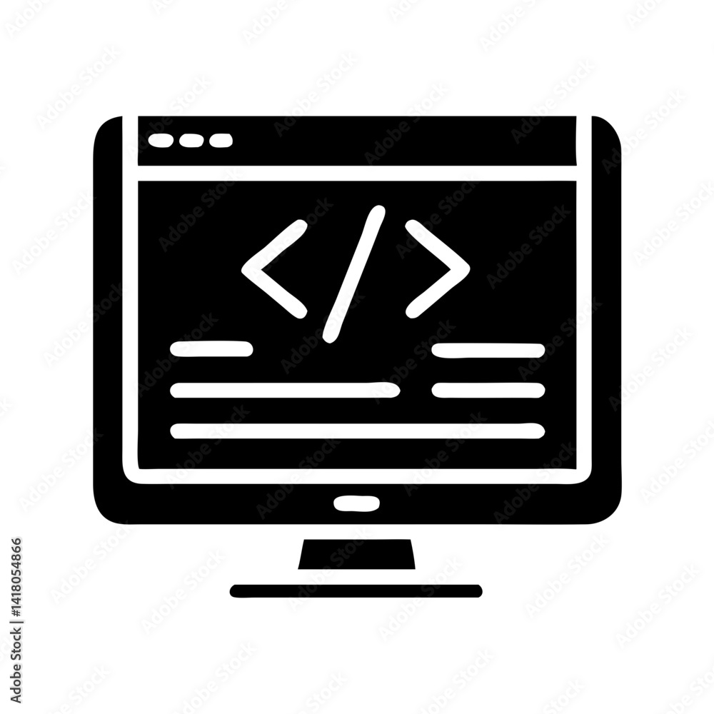 Computer Screen with Code Icon Representing Web Development and Programming Computer Screen with Code Icon Representing Web Development and Programming
