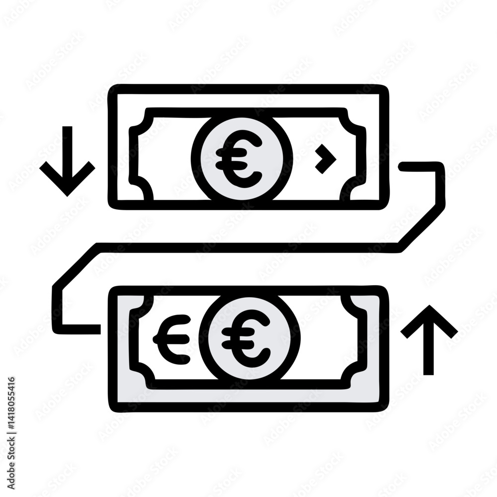Currency Notes with Arrows Icon Representing International Currency Exchange and Financial Flow Currency Notes with Arrows Icon Representing International Currency Exchange and Financial Flow
