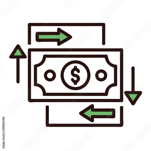 Currency Notes with Arrows Icon Representing International Currency Exchange and Financial Flow