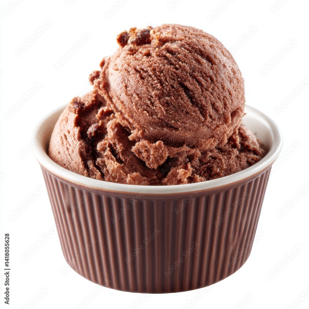 Chocolate ice cream scoop in bowl on white background Chocolate ice cream scoop in bowl on white background