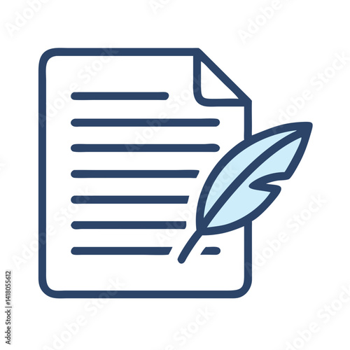 Document with Feather Icon Representing Written Content and Creative Writing