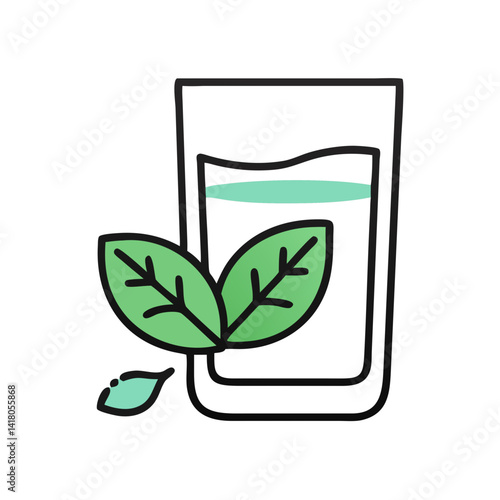 Drink with Mint Leaf Icon Representing Herbal Beverage and Refreshing Natural Drink