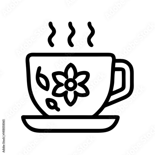 Hot Floral Tea Mug Icon Representing Herbal Infusion and Aromatic Wellness Beverage