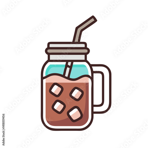 Mason Jar with Straw Icon Representing Layered Tea and Artisan Beverage Presentation