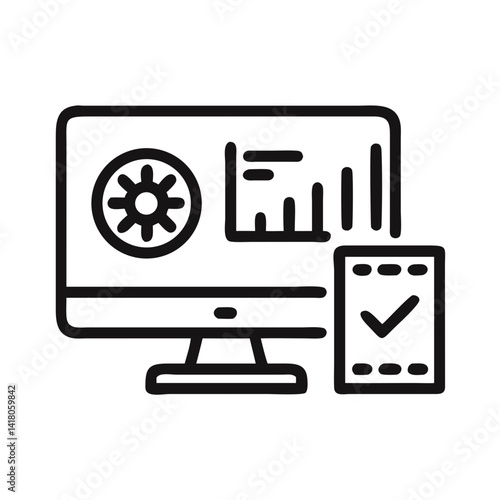 Monitor and GPU Icon Representing Display Performance and Graphics Rendering Capability