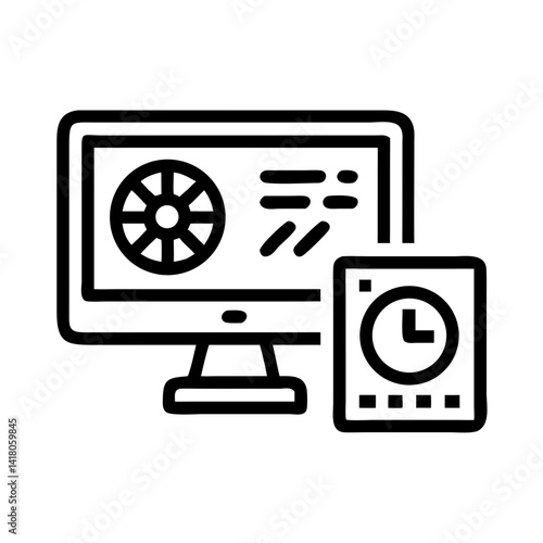 Monitor and GPU Icon Representing Display Performance and Graphics Rendering Capability