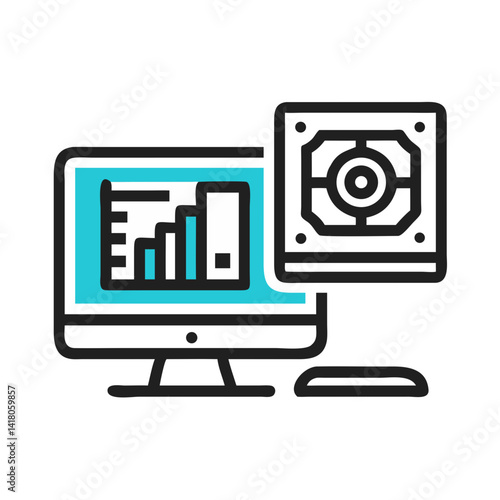 Monitor and GPU Icon Representing Display Performance and Graphics Rendering Capability