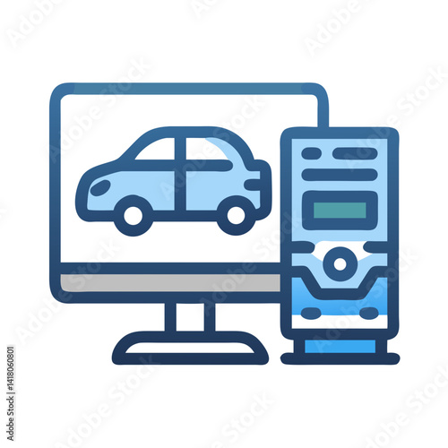 PC with Car Icon Representing Driving Simulation and Automotive Training Software