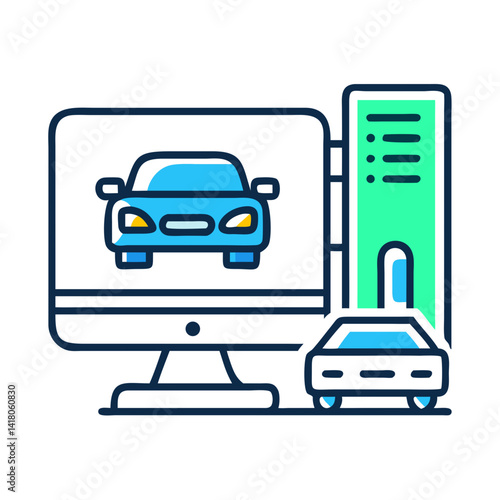 PC with Car Icon Representing Driving Simulation and Automotive Training Software