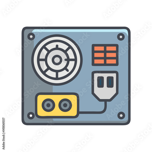Power Supply Unit Icon Representing PC Power Source and Electrical Hardware Component