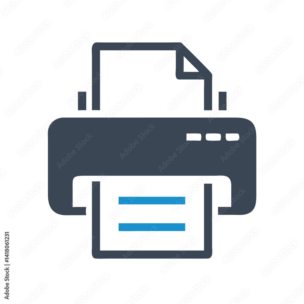Printer Icon Representing Document Printing and Office Output Device Printer Icon Representing Document Printing and Office Output Device