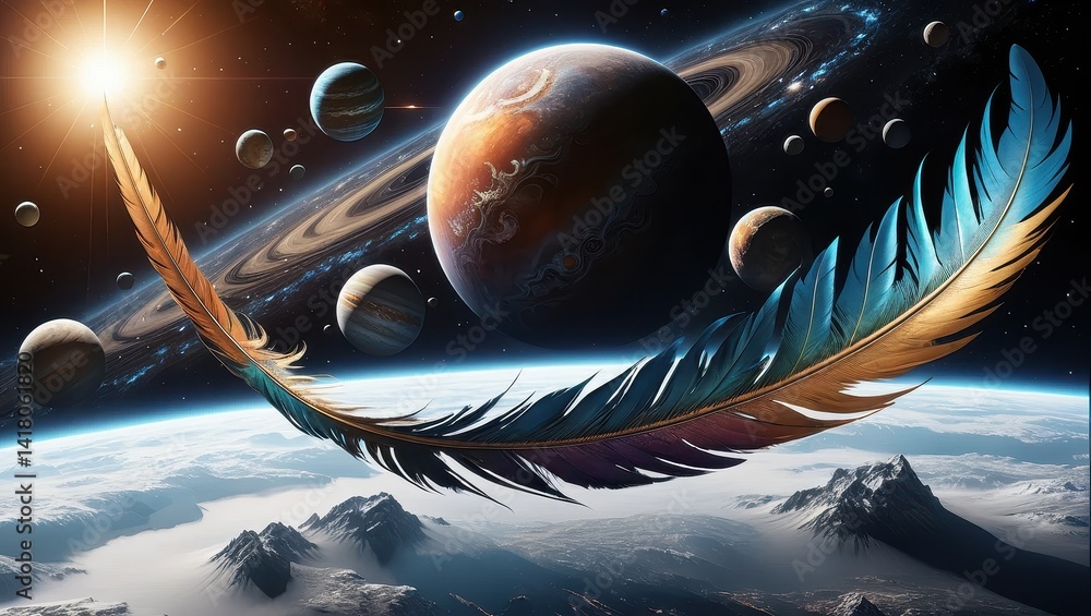 Celestial feather in cosmic expanse