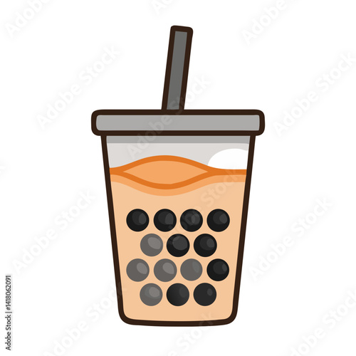 Sealed Cup with Tapioca Pearls Icon Representing Bubble Tea Beverage and Takeaway Drink