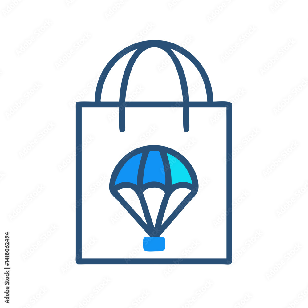 Shopping Bag with Parachute Icon Representing Express Delivery and E-Commerce Shipping Shopping Bag with Parachute Icon Representing Express Delivery and E-Commerce Shipping