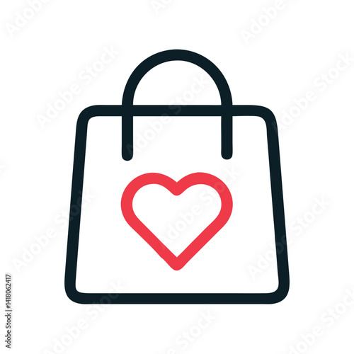 Shopping Bag with Heart Icon Representing Charity Purchase and Compassionate Shopping