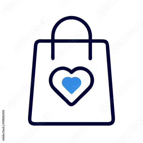 Shopping Bag with Heart Icon Representing Charity Purchase and Compassionate Shopping