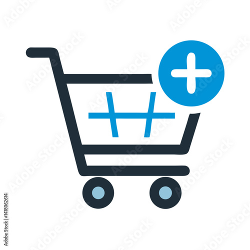 Shopping Cart with Plus Icon Representing Add to Cart Function in Online Shopping