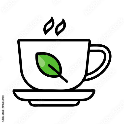Tea Cup with Leaf Icon Representing Organic Tea and Natural Herbal Beverage