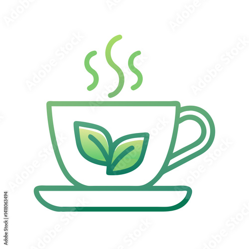 Tea Cup with Leaf Icon Representing Organic Tea and Natural Herbal Beverage