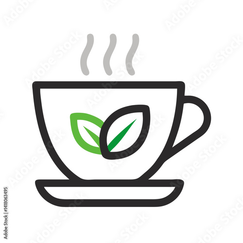 Tea Cup with Leaf Icon Representing Organic Tea and Natural Herbal Beverage