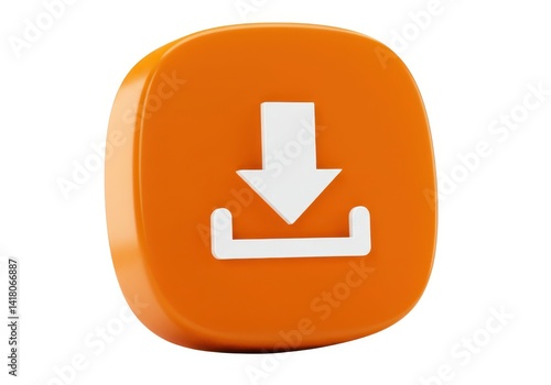 3d download icon button - orange isolated on white background