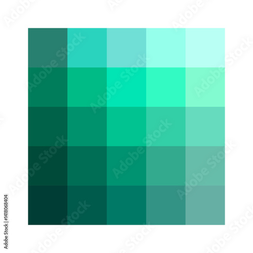 Green color palette. Square swatch collection. Cool tone variation. Vector sample set.