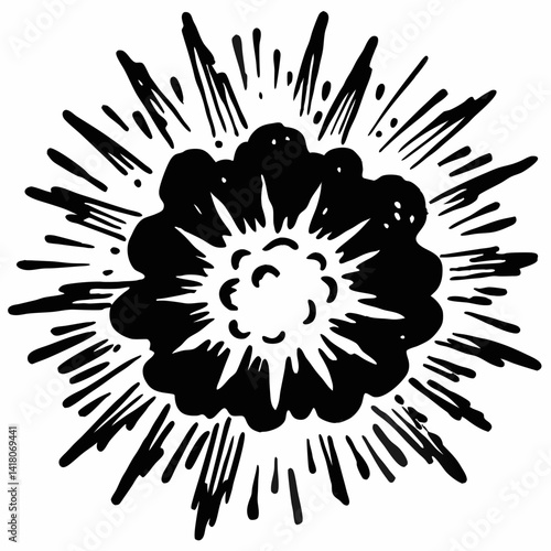 Dynamic Black and White Explosion  Illustration with Impactful Burst