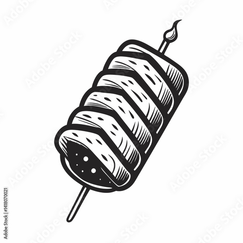 Monochrome Grilled Skewer Illustration Vintage Woodcut Style BBQ Icon