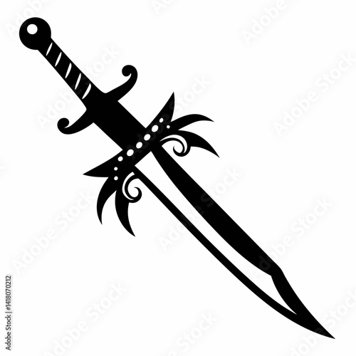 Vintage Sword Illustration Intricate Black Silhouette  Art