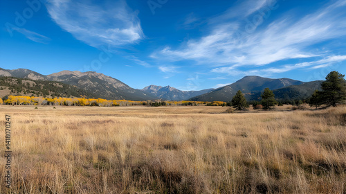 Autumn Meadow Panorama With Mountains