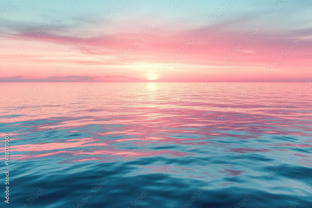 Obraz premium Sunset over ocean with pink sky.