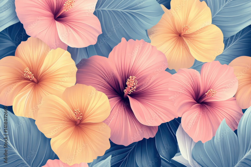 custom made wallpaper toronto digitalVibrant tropical flowers in full bloom under the clear blue sky, creating a colorful and lively background.