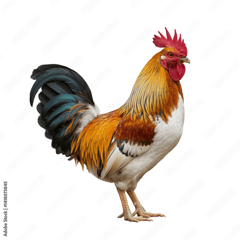Fototapeta premium Beautiful rooster red white on transparent background, png
