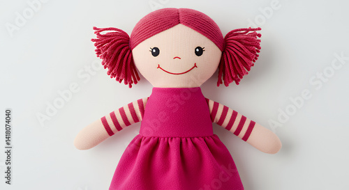 Adorable Pink Rag Doll Toy Smiling Girl Soft Plush Handmade Craft Child s Plaything
