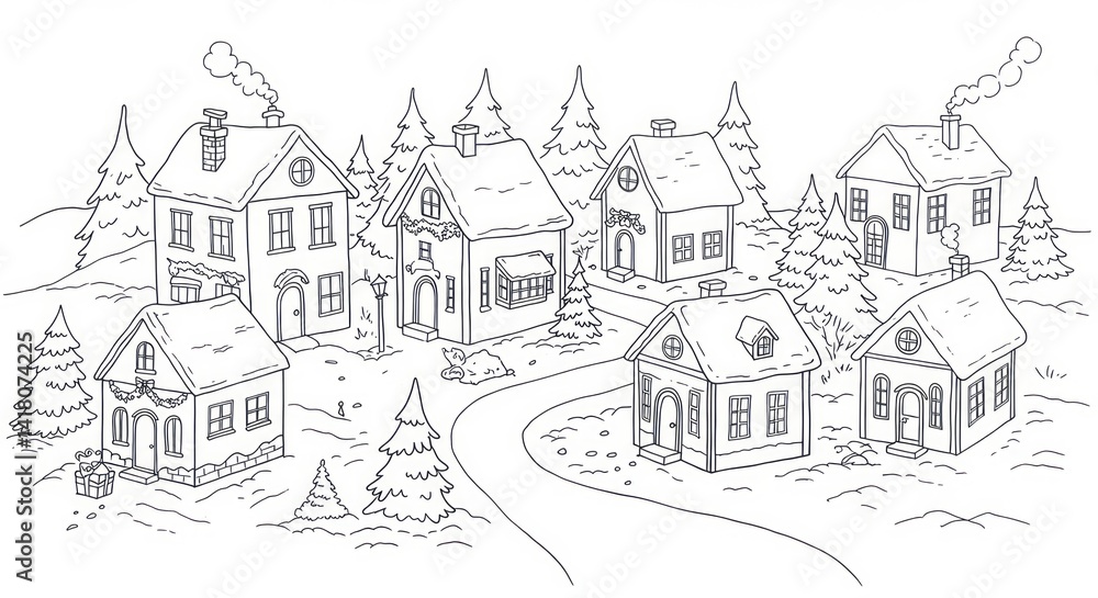 custom made wallpaper toronto digitalWinter village houses covered in snow with smoke rising from chimneys in a festive scenery