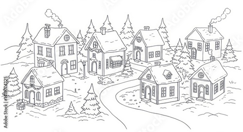 Wallpaper Mural Winter village houses covered in snow with smoke rising from chimneys in a festive scenery Torontodigital.ca