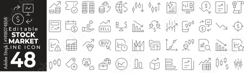 Stock Market Icon Set: A Line Icon Collection Featuring Trading, Graph, Stocks, Investment, Bull & Bear, and More