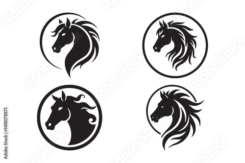 Horse Head Logo Silhouette Set Elegant Stallion Vector Icons