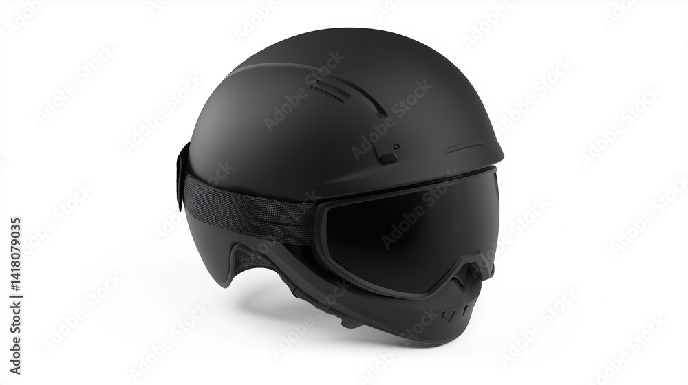 protective black matte helmet with goggles isolated on white, blank, mockup protective black matte helmet with goggles isolated on white, blank, mockup