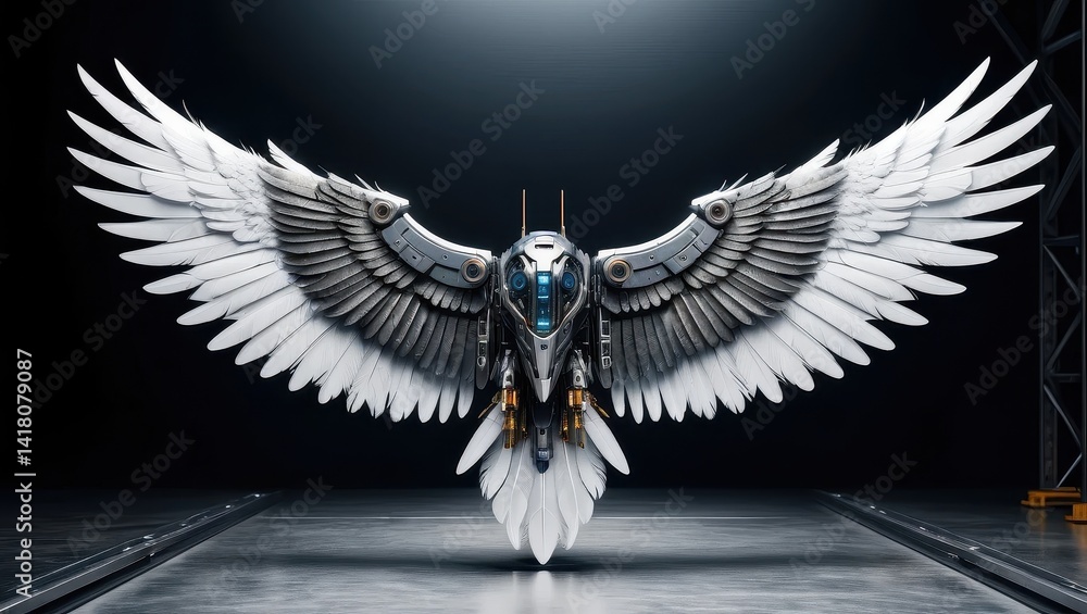 Futuristic bird with metallic wings