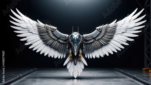 Obraz na płótnie Futuristic bird with metallic wings w salonie