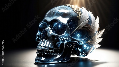 Obraz na płótnie Crystal Skull with Feathers w salonie