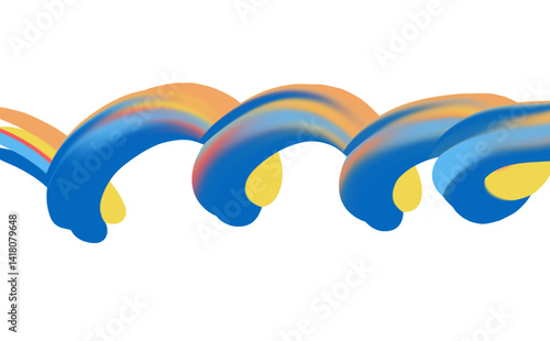 Vibrant Swirls in Blue and Yellow Red Gradient, Fluid Motion Modern Abstract Design Vibrant Curves