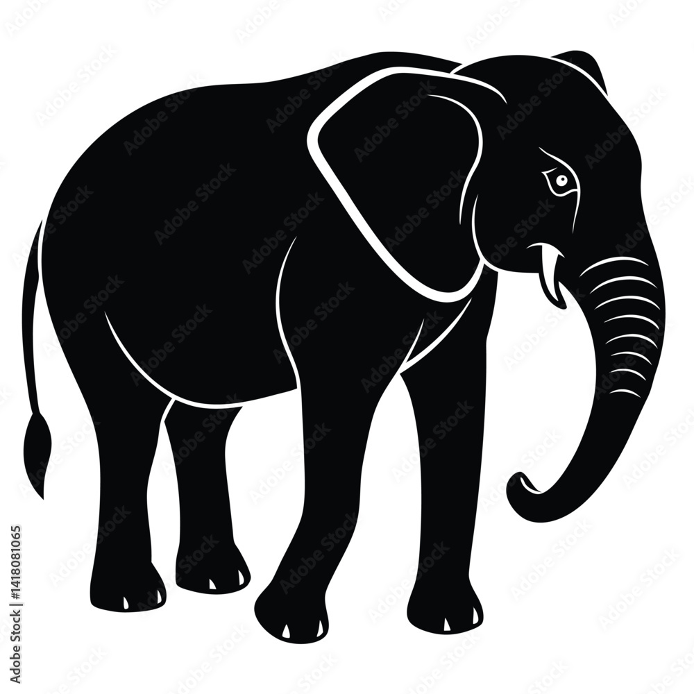Fototapeta premium Silhouette of a desert elephant - digitally hand drawn vector illustration
