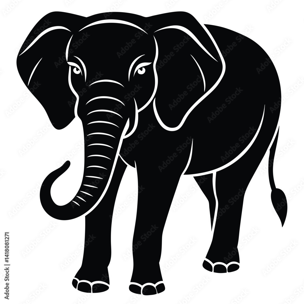 Obraz premium Silhouette of a desert elephant - digitally hand drawn vector illustration 