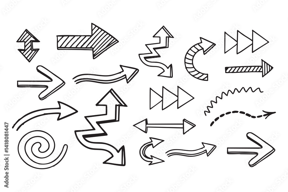 Diverse Hand-Drawn Arrows Set Diverse Hand-Drawn Arrows Set