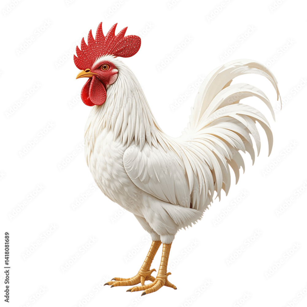 Fototapeta premium White Rooster isolated transparent background, png