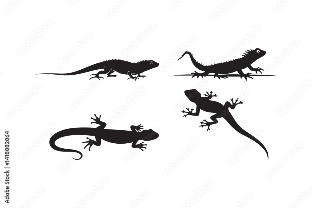 Naklejka premium Lizard Silhouette Vector Set Gecko Iguana Reptile Clipart Collection 